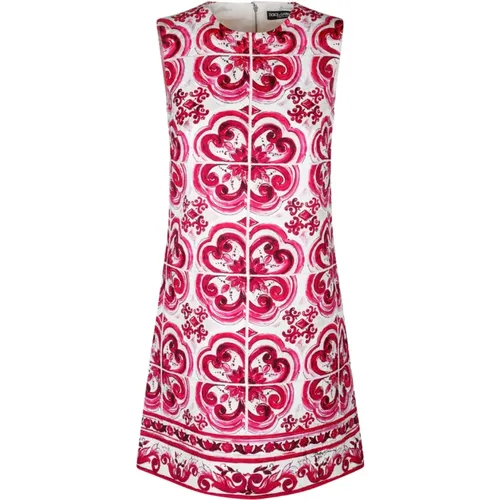 Majolica Print Shift Mini Dress , female, Sizes: 2XS, XS - Dolce & Gabbana - Modalova