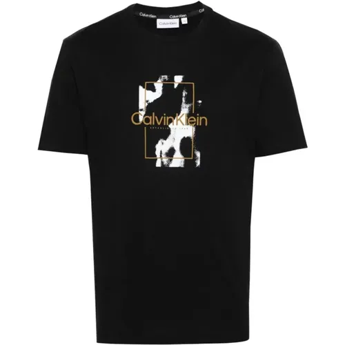 Schwarzes Camo Logo T-Shirt , Herren, Größe: S - Calvin Klein - Modalova