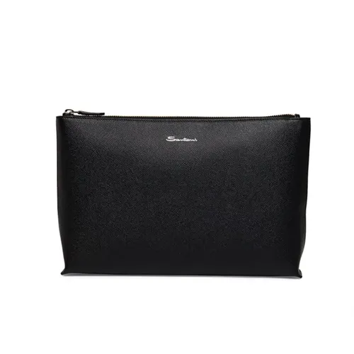 Saffiano Leather Zippered Clutch - , One Size , male, Sizes: ONE SIZE - Santoni - Modalova