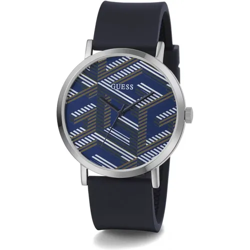 Blue and Silver Bossed Watch , male, Sizes: ONE SIZE - Guess - Modalova