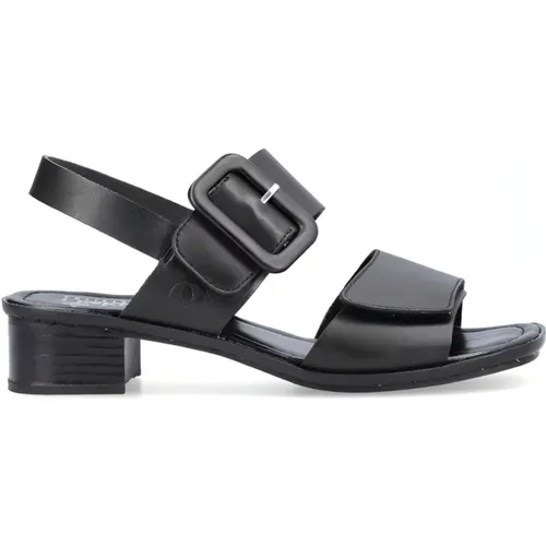 Schwarze flache Ledersandalen , Damen, Größe: 38 EU - Rieker - Modalova