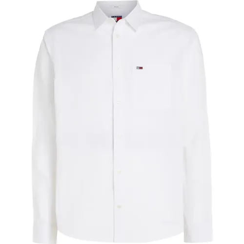 Cotton Linen Blend Long Sleeve Shirt , male, Sizes: M, S, XL, L, 2XL - Tommy Jeans - Modalova