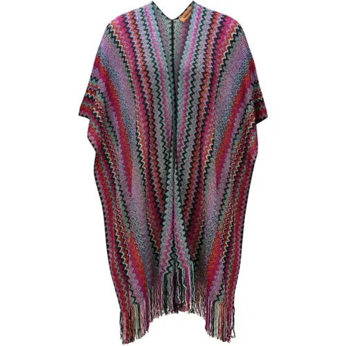 Capes, female, , Size: ONE SIZE Multicolored Zigzag Fringed Cape - Missoni - Modalova