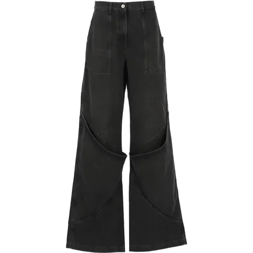 Schwarze Baumwollhose mit Gürtelschlaufen , Damen, Größe: W25 - The Attico - Modalova