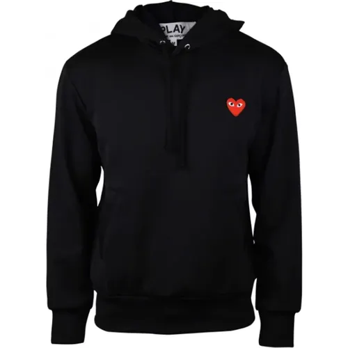 Schwarzer Polyester-Sweatshirt mit roter Herzstickerei , Herren, Größe: XL - Comme des Garçons - Modalova