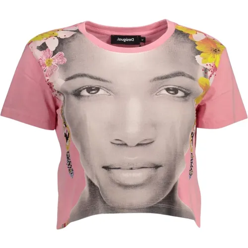 Stilvolles Rosa Verziertes Baumwoll-T-Shirt - Desigual - Modalova