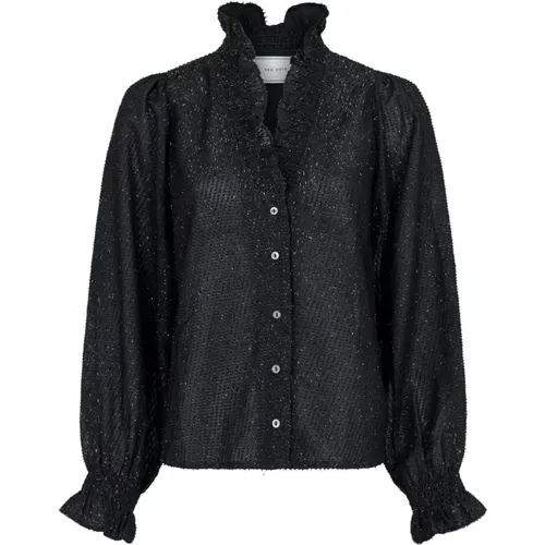 Glitzer Smock Bluse mit Knöpfen - NEO NOIR - Modalova