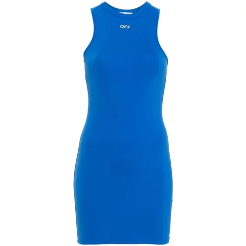 Blaues Logo Print Ärmelloses Kleid , Damen, Größe: M - Off White - Modalova