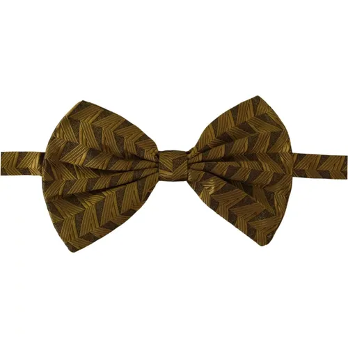 Bowties, male, , Size: ONE SIZE Elegant Gold Silk Bow Tie - Dolce & Gabbana - Modalova