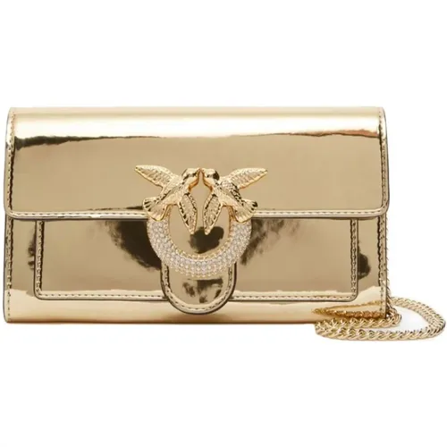 Golden Love Birds Wallet with Chain , female, Sizes: ONE SIZE - pinko - Modalova