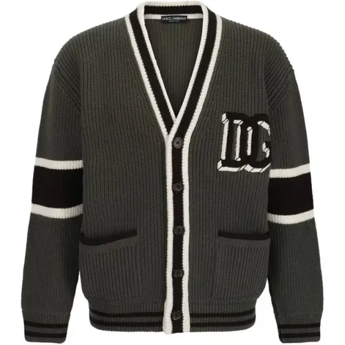 Cardigans, male, , Size: M Striped Wool Cardigan - Dolce & Gabbana - Modalova