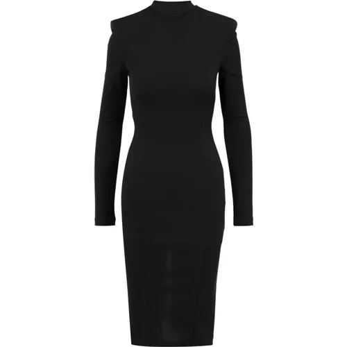 Schwarzes Midi-Kleid mit Stehkragen , Damen, Größe: S - Aniye By - Modalova