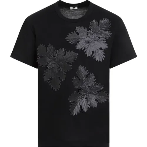 Schwarzes Blattmuster T-Shirt - Comme des Garçons - Modalova