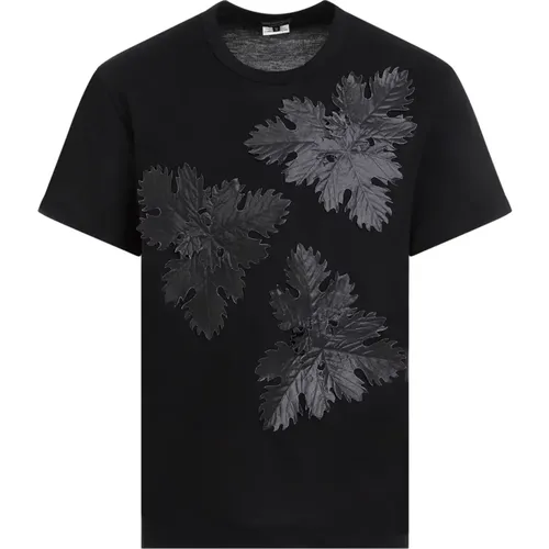 Schwarzes Blattmuster T-Shirt , Herren, Größe: L - Comme des Garçons - Modalova