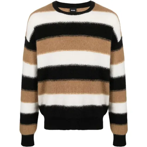 Striped Knit Sweater with Crew Neck , male, Sizes: L, S - Hugo Boss - Modalova