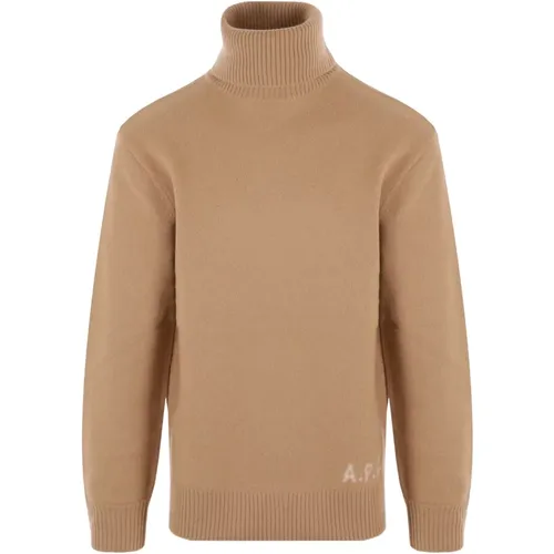 Turtlenecks, male, , Size: XS Embroidered Logo Turtleneck Wool Pullover - A.p.c. - Modalova