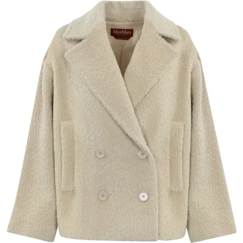 Blazers, female, , Size: M Double-breasted Alpaca and Wool Coat - Max Mara Studio - Modalova