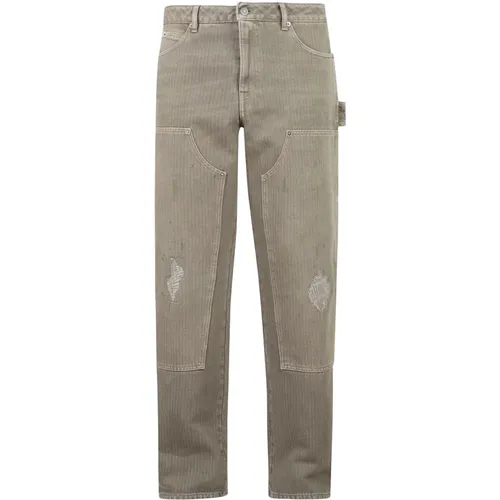 Destroyed Pinstripes Cotton Denim Painter Pant , male, Sizes: L - Golden Goose - Modalova