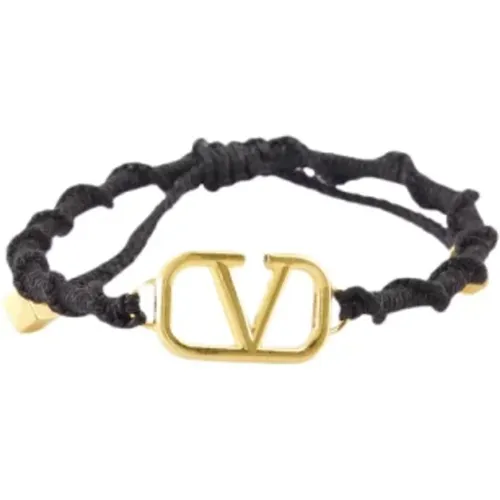 Bracelets, male, , Size: ONE SIZE Metallic Logo Bracelet Adjustable Cord - Valentino Garavani - Modalova