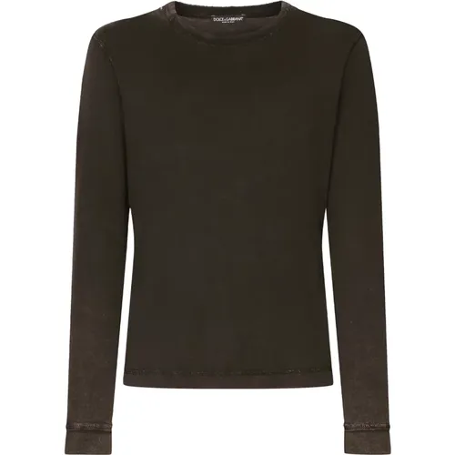 Black Crewneck Long Sleeve Sweatshirt , male, Sizes: M - Dolce & Gabbana - Modalova