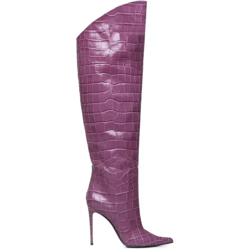 Crocodile Print Leather Boots, Violet Color , female, Sizes: 7 UK, 5 1/2 UK, 6 UK, 4 UK, 5 UK, 4 1/2 UK - Giuliano Galiano - Modalova