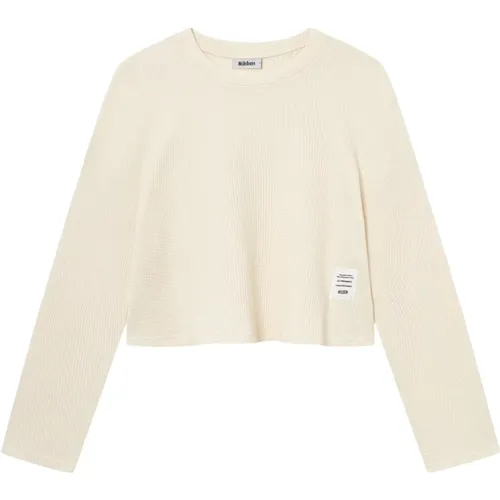 Waffel Cropped Box Langarmshirt , Damen, Größe: S - Nikben - Modalova