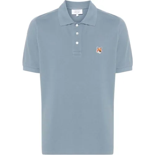 Blaues Fox Head Poloshirt , Herren, Größe: L - Maison Kitsuné - Modalova