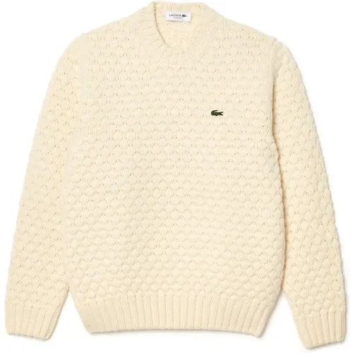 Beiger Pullover Klassisches Design Gesticktes Krokodil , Herren, Größe: L - Lacoste - Modalova