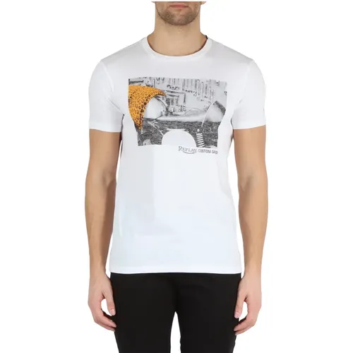 Custom Garage Cotton T-shirt , male, Sizes: S - Replay - Modalova