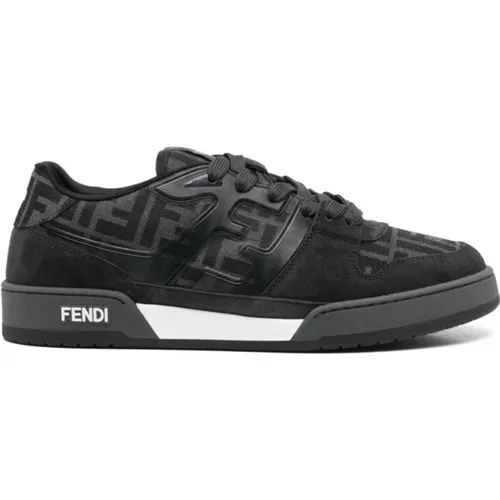 Sneakers, male, , Size: 6 US Charcoal Grey Lace-Up Flat Shoes - Fendi - Modalova