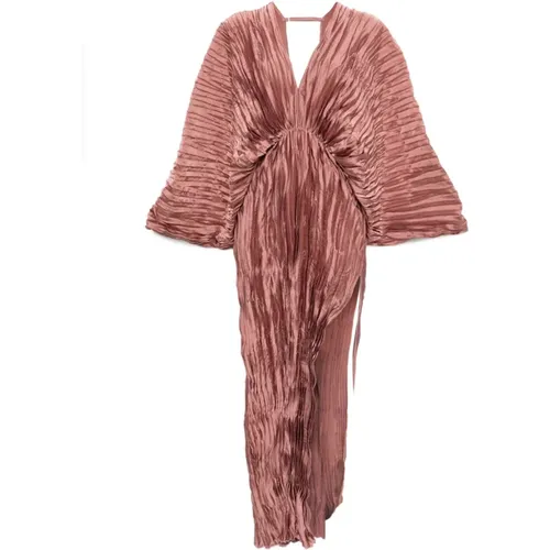 L'IDÉE, Party Dresses, female, , Size: 2XS Rose Pleated V-Neck Long Sleeve Dress - L'idée - Modalova