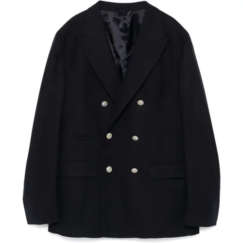 Blazers, male, , Size: M Navy Wool Blazer Jacket - Eleventy - Modalova