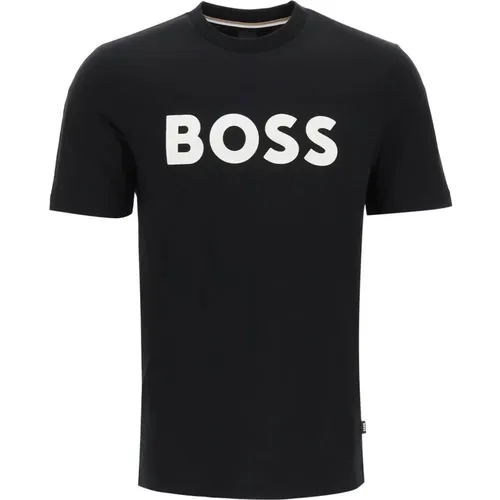 T-Shirt mit Logo-Print und geripptem Rundhalsausschnitt - Boss - Modalova