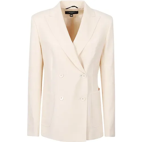 Blazers, female, , Size: L Double-breasted ivory wool jacket - Max Mara Weekend - Modalova