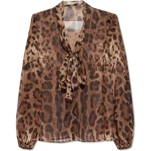 Shirt with animal motif , female, Sizes: S - Dolce & Gabbana - Modalova