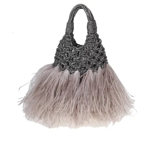 Jewel bag woven with ostrich feathers , female, Sizes: ONE SIZE - Hibourama - Modalova
