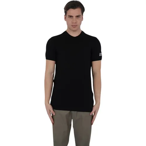 Schwarzes Rundhals-T-Shirt mit Applikationen , Herren, Größe: L - Dsquared2 - Modalova