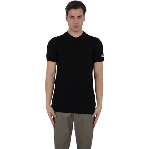 Schwarzes Rundhals-T-Shirt mit Applikationen - Dsquared2 - Modalova