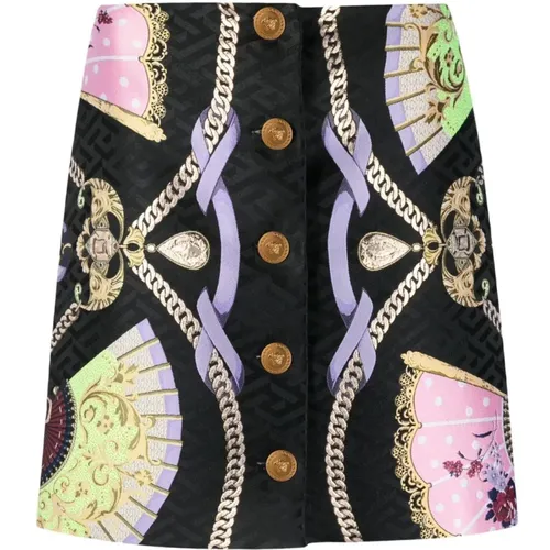 Short Skirts, female, , Size: XS Graphic-Print Medusa Head Button Skirt - Versace - Modalova