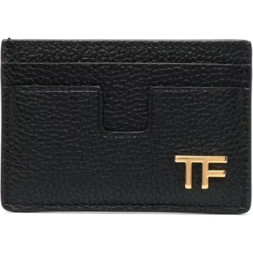 Leather Wallet with Hammered Texture and Logo Plate , male, Sizes: ONE SIZE - Tom Ford - Modalova