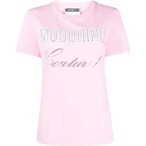 T-Shirt mit Kristallverzierungen , Damen, Größe: 2XS - Moschino - Modalova
