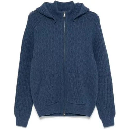 Navy Wollmischung Reißverschluss-Strickjacke , Herren, Größe: 2XL - Tagliatore - Modalova