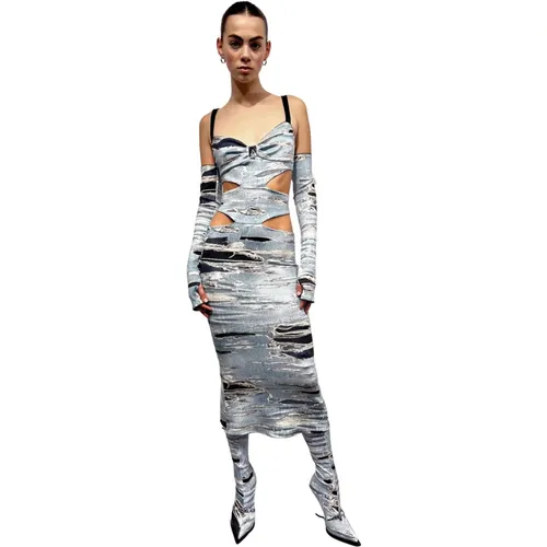 Langes Kleid mit ikonischem Denim-Laufstegmuster - John Richmond - Modalova