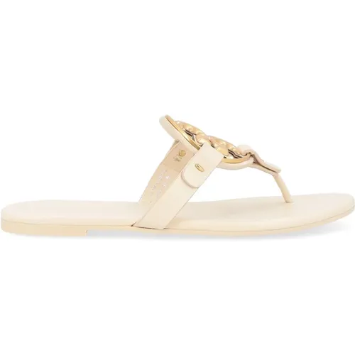 Flip Flops, female, , Size: 7 US Metal Miller Soft Cream Flip Flops - TORY BURCH - Modalova