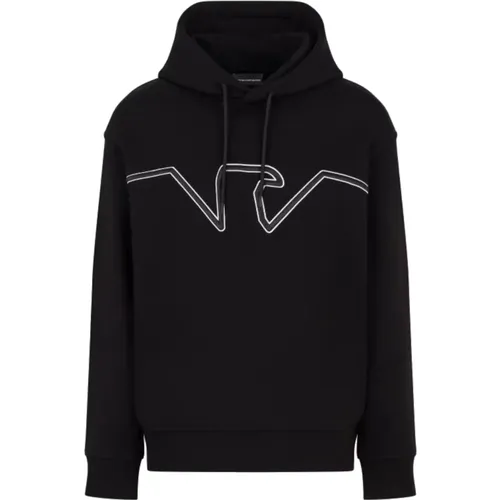 Schwarzer Jersey Hoodie mit geprägtem Adler-Logo , Herren, Größe: M - Emporio Armani - Modalova