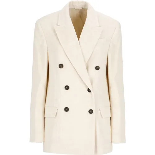 Elegant Ivory Double-Breasted Blazer , female, Sizes: M, S, XS, 2XS - BRUNELLO CUCINELLI - Modalova