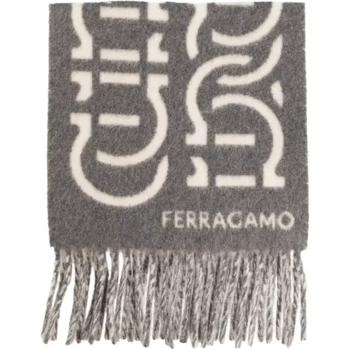 Wool scarf with logo , male, Sizes: ONE SIZE - Salvatore Ferragamo - Modalova