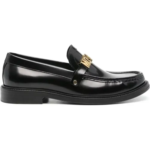 Flat Shoes with Gold Logo , male, Sizes: 7 UK, 10 UK, 8 UK - Moschino - Modalova