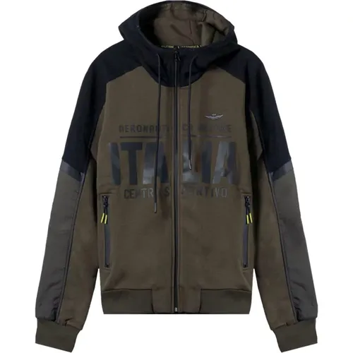 Zip-throughs, male, , Size: M Sporty Hoodie in Moss - aeronautica militare - Modalova