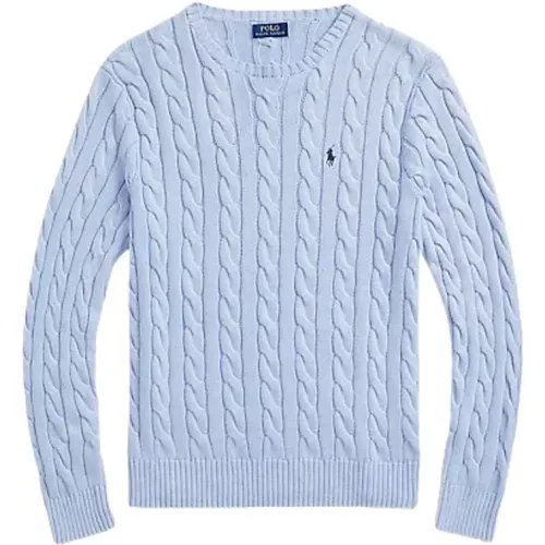 Blaue Cable-Knit Baumwollpullover mit Pony-Logo , Herren, Größe: L - Ralph Lauren - Modalova